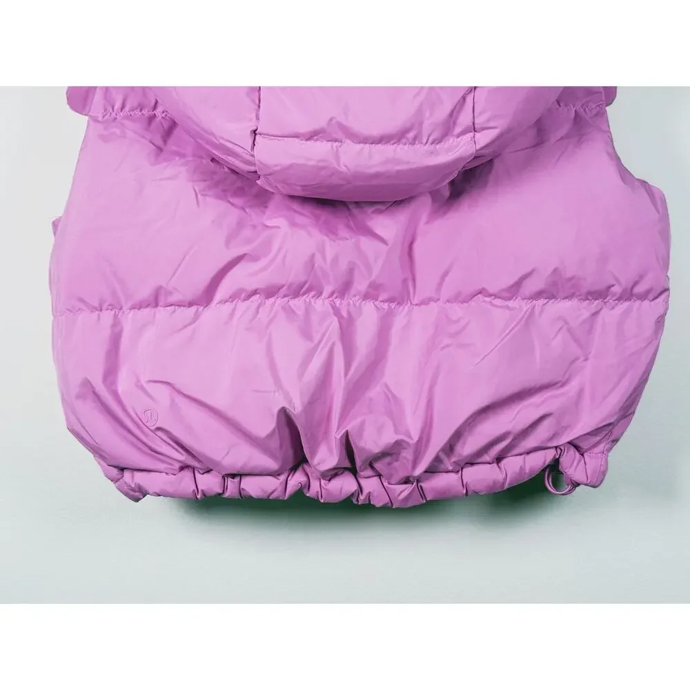 Lululemon Wunder Puff Super Cropped Vest Hooded Size 0 Dahlia Mauve Pink Outdoor